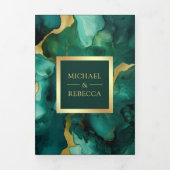 Invitation Trois Volets Mariage de code QR Emerald Green Gold (Page de couverture)