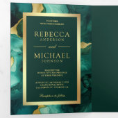 Invitation Trois Volets Mariage de code QR Emerald Green Gold (Intérieur en premier)