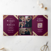 Invitation Trois Volets Mariage de code QR en or Plum Art Déco géométrique (Intérieur)