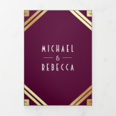Invitation Trois Volets Mariage de code QR en or Plum Art Déco géométrique (Page de couverture)