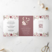 Invitation Trois Volets Mariage de code QR et d'Ampersand Rose flou (Intérieur)