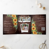 Invitation Trois Volets Mariage de code QR Eucalyptus en bois rustique (Intérieur)