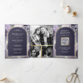 Invitation Trois Volets Mariage de code QR Heather Purple Floral Arch (Intérieur)