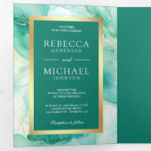 Invitation Trois Volets Mariage de code QR Mint Green Gold (Intérieur en premier)