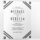 Invitation Trois Volets Mariage de code QR noir et blanc Art Déco géométri (Intérieur en premier)