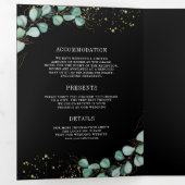Invitation Trois Volets Mariage de code QR noir Eucalyptus or vert (Intérieur en premier)