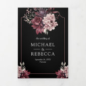 Invitation Trois Volets Mariage de code QR noir Moody Floral Frame noir (Page de couverture)