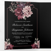 Invitation Trois Volets Mariage de code QR noir Moody Floral Frame noir (Intérieur en premier)