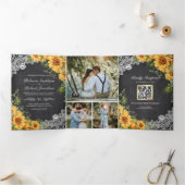 Invitation Trois Volets Mariage de code QR Rustique Chalkboard Lace Sunflo (Intérieur)