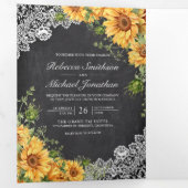 Invitation Trois Volets Mariage de code QR Rustique Chalkboard Lace Sunflo (Intérieur en premier)