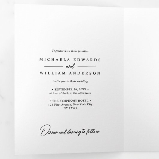 Invitation Trois Volets Mariage de codes QR tout-en-un élégant script (Intérieur en premier)