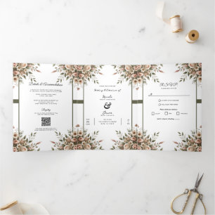 Invitation Trois Volets Mariage de coin floral élégant vert olive et blanc
