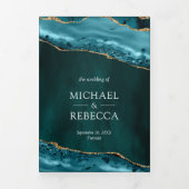 Invitation Trois Volets Mariage de collage photo turquoise et Gold Agate (Page de couverture)