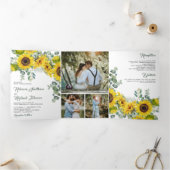 Invitation Trois Volets Mariage de collection de tournesols rustiques Euca (Intérieur)