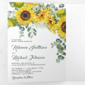 Invitation Trois Volets Mariage de collection de tournesols rustiques Euca (Intérieur en premier)
