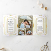 Invitation Trois Volets Mariage de collection photo Art déco White and Gol (Intérieur)