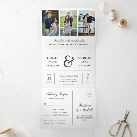 Invitation Trois Volets Mariage de collection photo moderne White Minimal  (Intérieur)