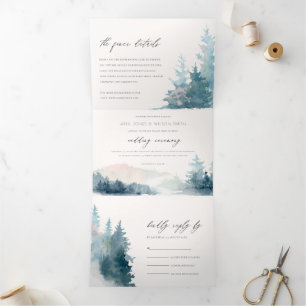 Invitation Trois Volets Mariage DE COULEUR D'EAU EN PINE DE MONTAGNES ROUG