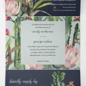 INVITATION TROIS VOLETS MARIAGE DE COULEUR D'EAU FLORALE DE LA MARINE (Intérieur au milieu)