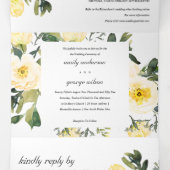INVITATION TROIS VOLETS MARIAGE DE COULEUR D'EAU FLORALE JAUNE BLANCHE (Intérieur au milieu)