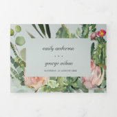 INVITATION TROIS VOLETS MARIAGE DE COULEUR D'EAU FLORALE ROSE GRIS (Page de couverture)