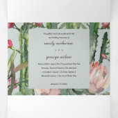 INVITATION TROIS VOLETS MARIAGE DE COULEUR D'EAU FLORALE ROSE GRIS (Intérieur au milieu)