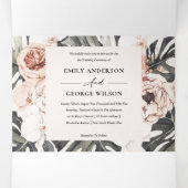 INVITATION TROIS VOLETS MARIAGE DE COULEUR D'EAU MONSTERA FLORA BLEU GRAS (Intérieur au milieu)