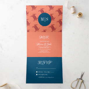 Invitation Trois Volets Mariage de crabe grill marin fruits de mer plage n