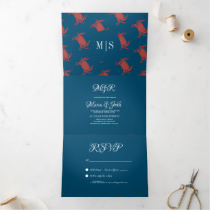 Invitation Trois Volets Mariage de crabe grill marin fruits de mer plage n