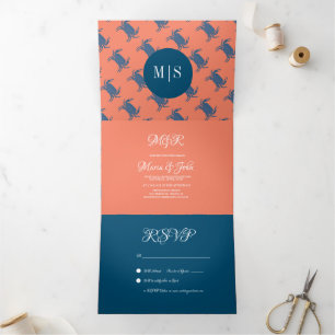 Invitation Trois Volets Mariage de crabe marin nautique de plage