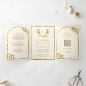 Invitation Trois Volets Mariage de crème Feuille Gold Laurel Wreath (Intérieur)