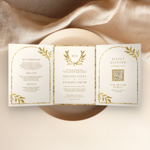 Invitation Trois Volets Mariage de crème Feuille Gold Laurel Wreath