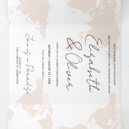 Invitation Trois Volets Mariage de destination (Intérieur au milieu)