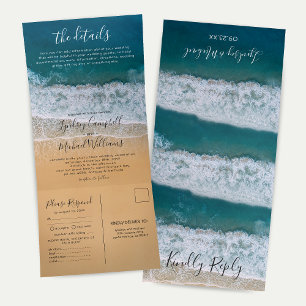 Invitation Trois Volets Mariage de destination de plage 3 en 1