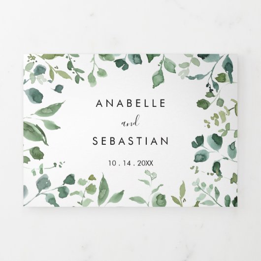 Invitation Trois Volets Mariage de feuillage vert de script de calligraphi (Page de couverture)