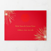 Invitation Trois Volets Mariage de feux d'artifice Red/Gold Double Happy (Page de couverture)
