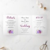 Invitation Trois Volets Mariage de fleurs d'aquarelle violet (Intérieur)