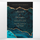 Invitation Trois Volets Mariage de géode d'âge Turquoise Gold (Intérieur au milieu)