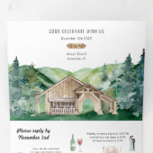 Invitation Trois Volets Mariage de grange dans les bois rustiques | Invita (Intérieur en premier)