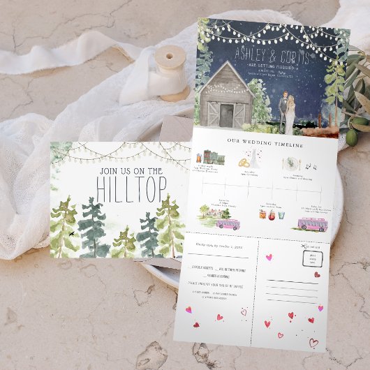 Invitation Trois Volets Mariage de grange dans les bois rustiques | Invita