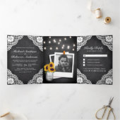 Invitation Trois Volets Mariage de la chaîne de dentelle de tableau noir r (Intérieur)