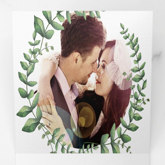 Invitation Trois Volets Mariage de la couronne de frêne vert de Boho (Intérieur en premier)