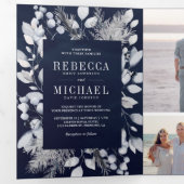 Invitation Trois Volets Mariage de la marine d'hiver des Feuilles de coule (Intérieur en premier)