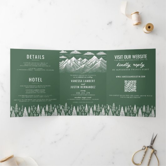 Invitation Trois Volets Mariage de la montagne verte (Intérieur)