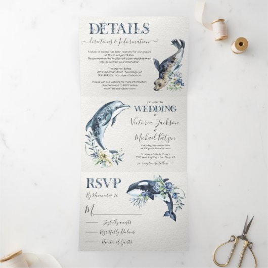 Invitation Trois Volets Mariage de la vie marine (Intérieur)