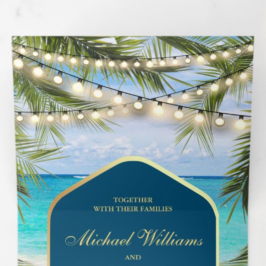 Invitation Trois Volets Mariage de lanterne Tropical Beach Palm (Intérieur en premier)