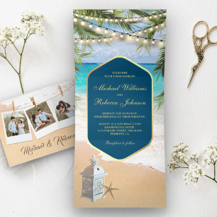 Invitation Trois Volets Mariage de lanterne Tropical Beach Palm