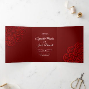 Invitation Trois Volets Mariage de Mandala de Red Papercut contemporain