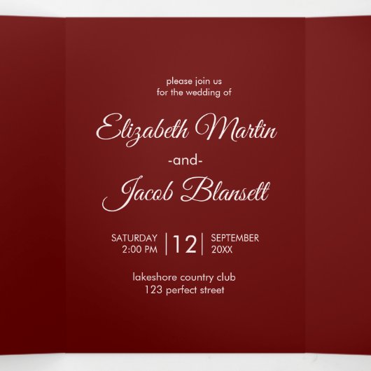 Invitation Trois Volets Mariage de Mandala de Red Papercut contemporain (Intérieur au milieu)
