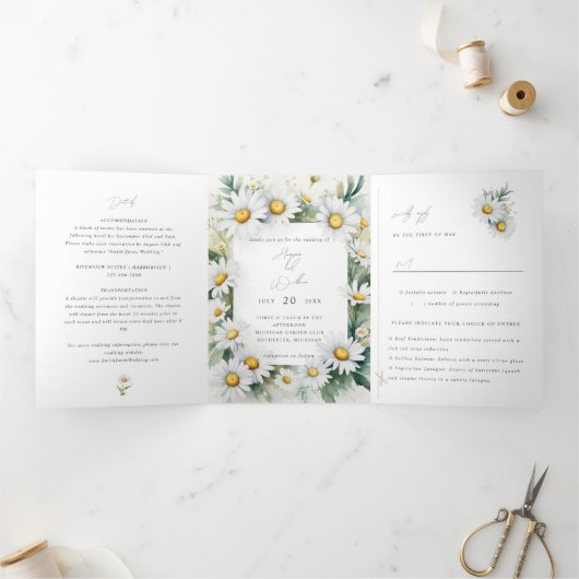 Invitation Trois Volets mariage de marguerites fleurs sauvages (Intérieur)